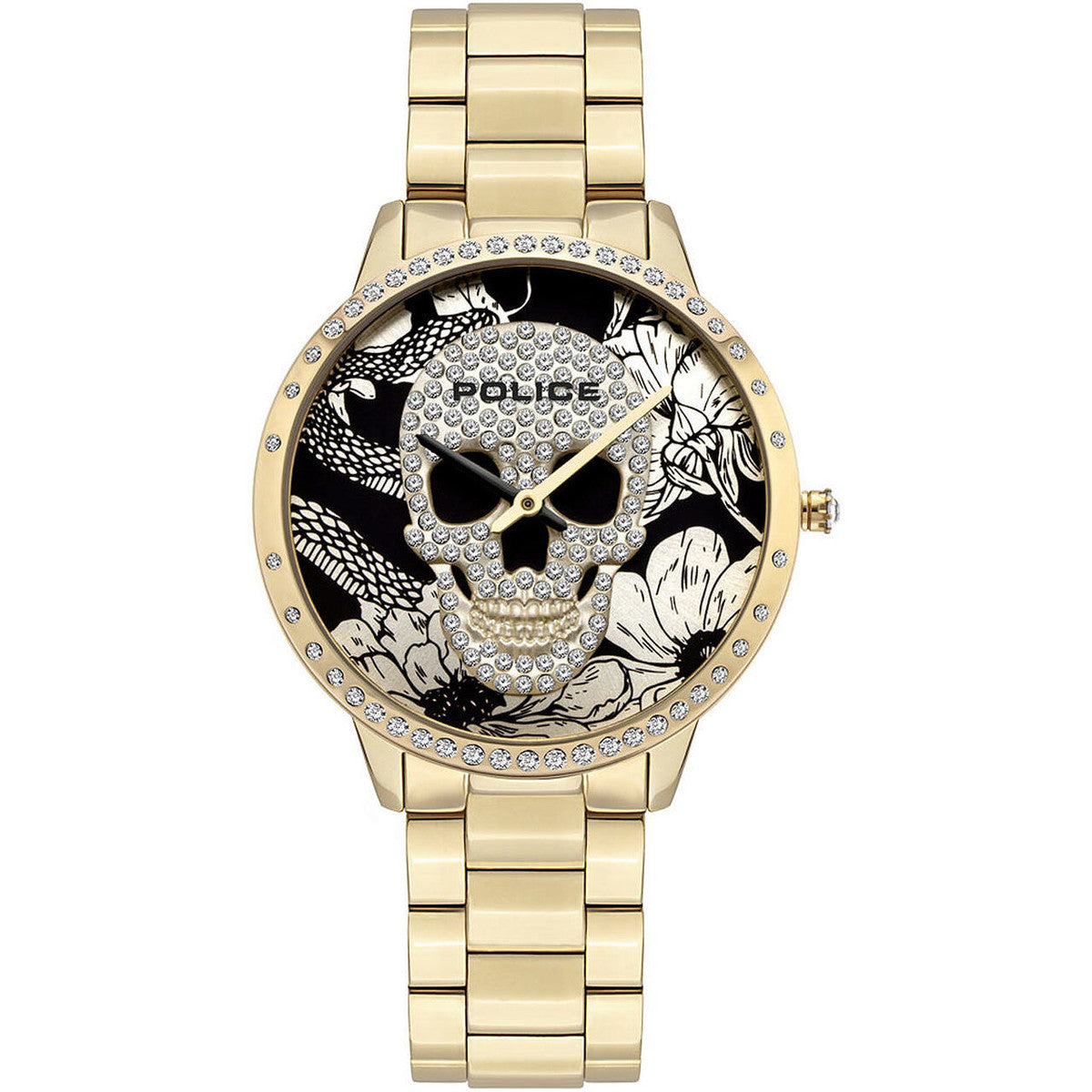Police PL16067MSG-02M watch for women with a black dial and stainless steel strap.
