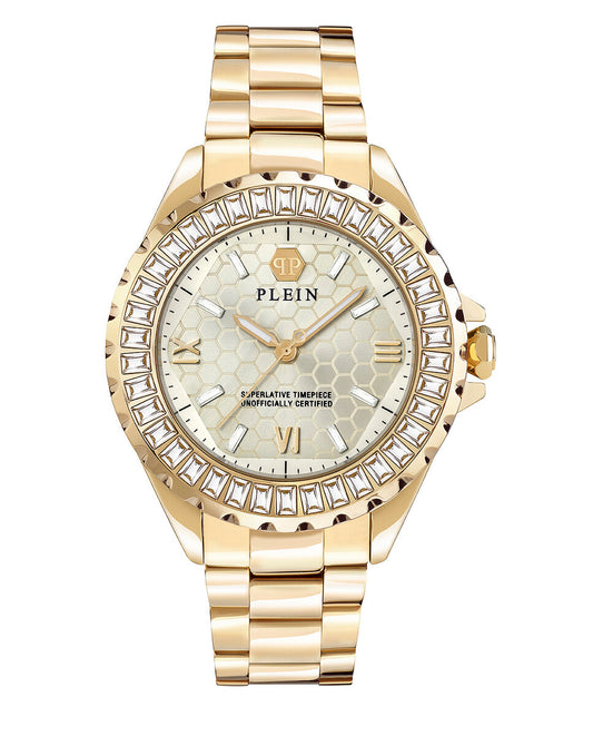 Philipp Plein PWPOA0624 watch for women with a golden dial and stainless steel strap.