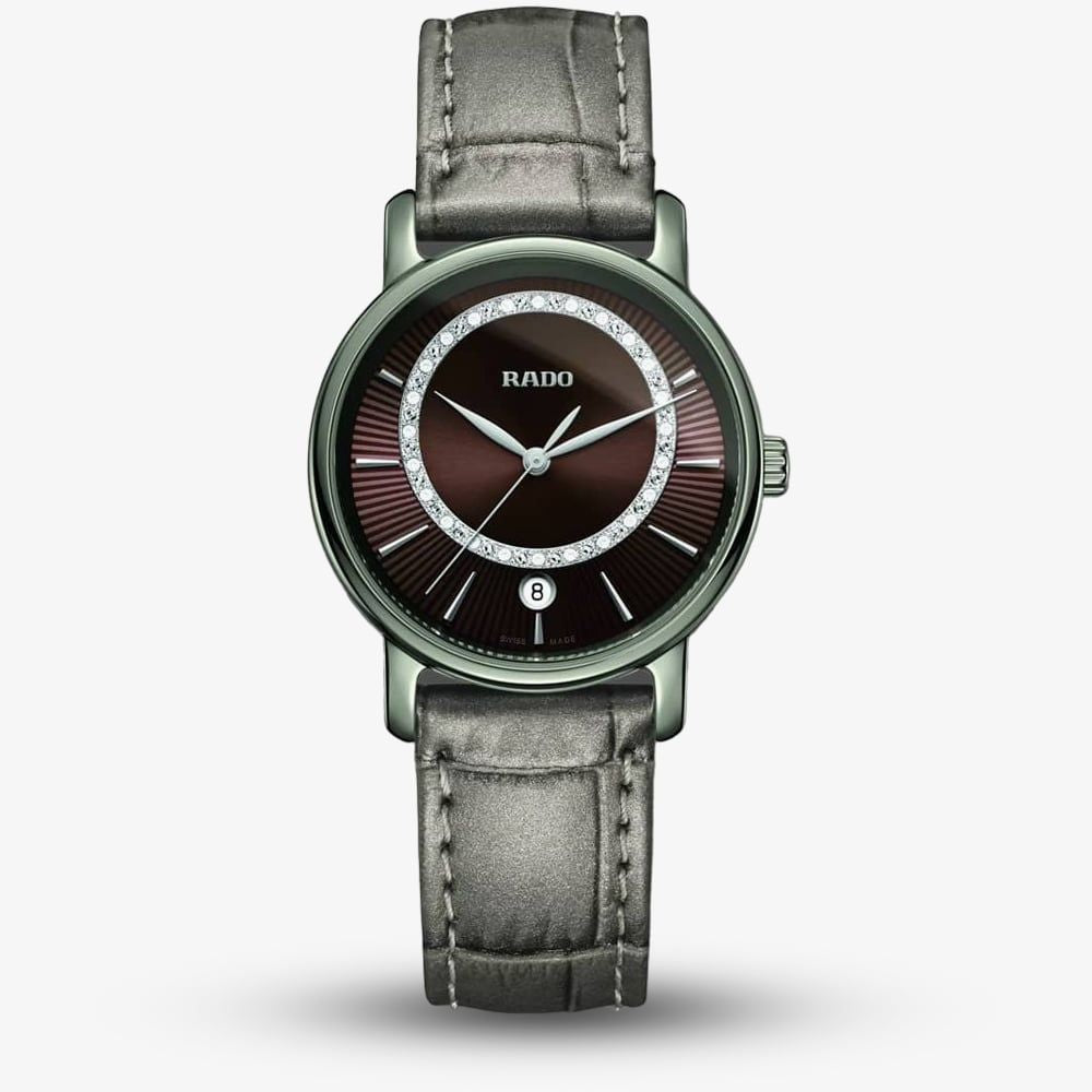 Rado R14064735 watch for woman with a brown dial and leather strap.