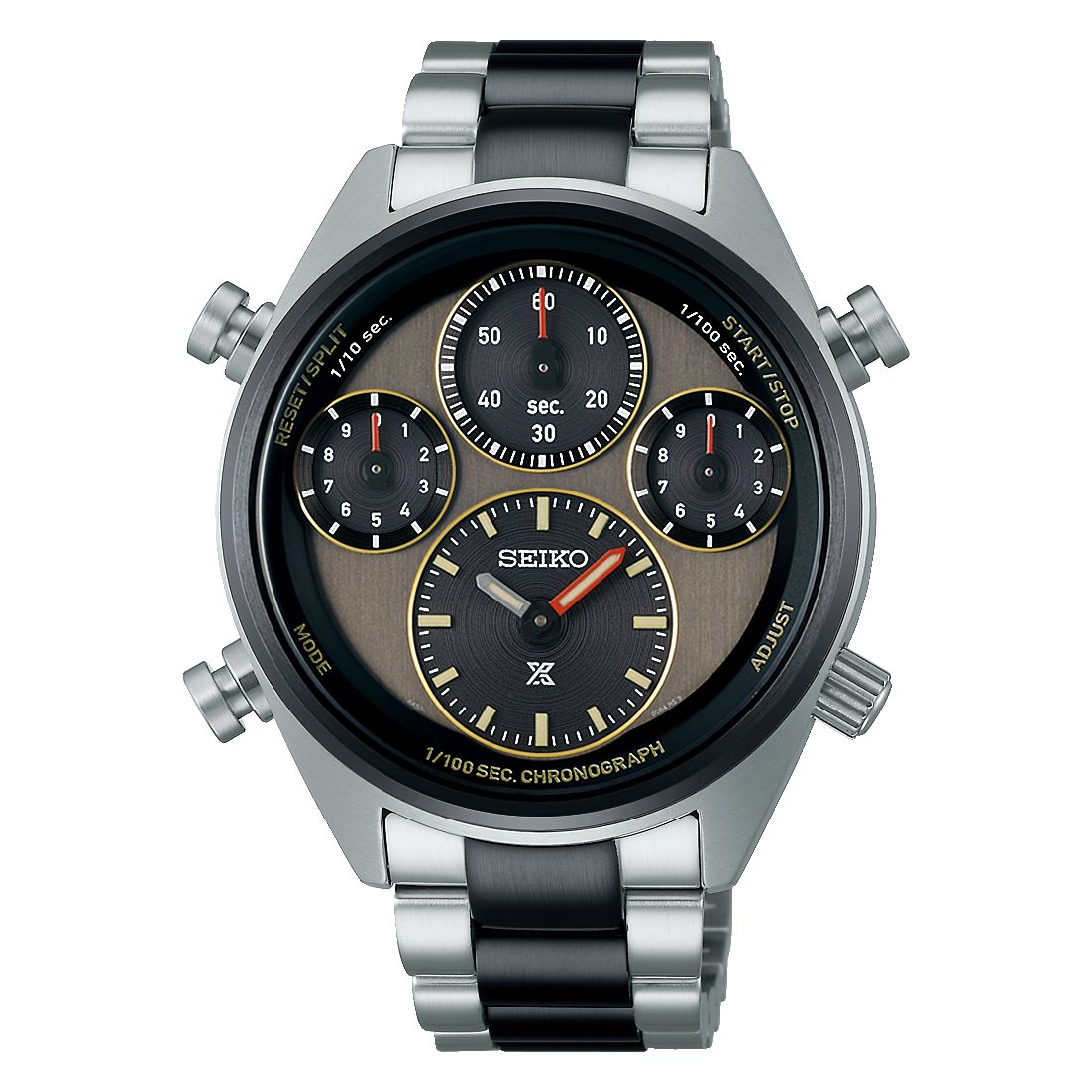 Seiko SFJ005P1 watch for man with a brown dial and stainless steel strap.