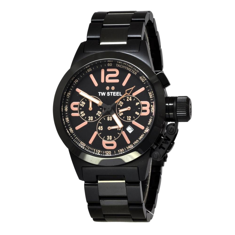 Tw Steel TW312 watch for man with a black dial and steel strap.