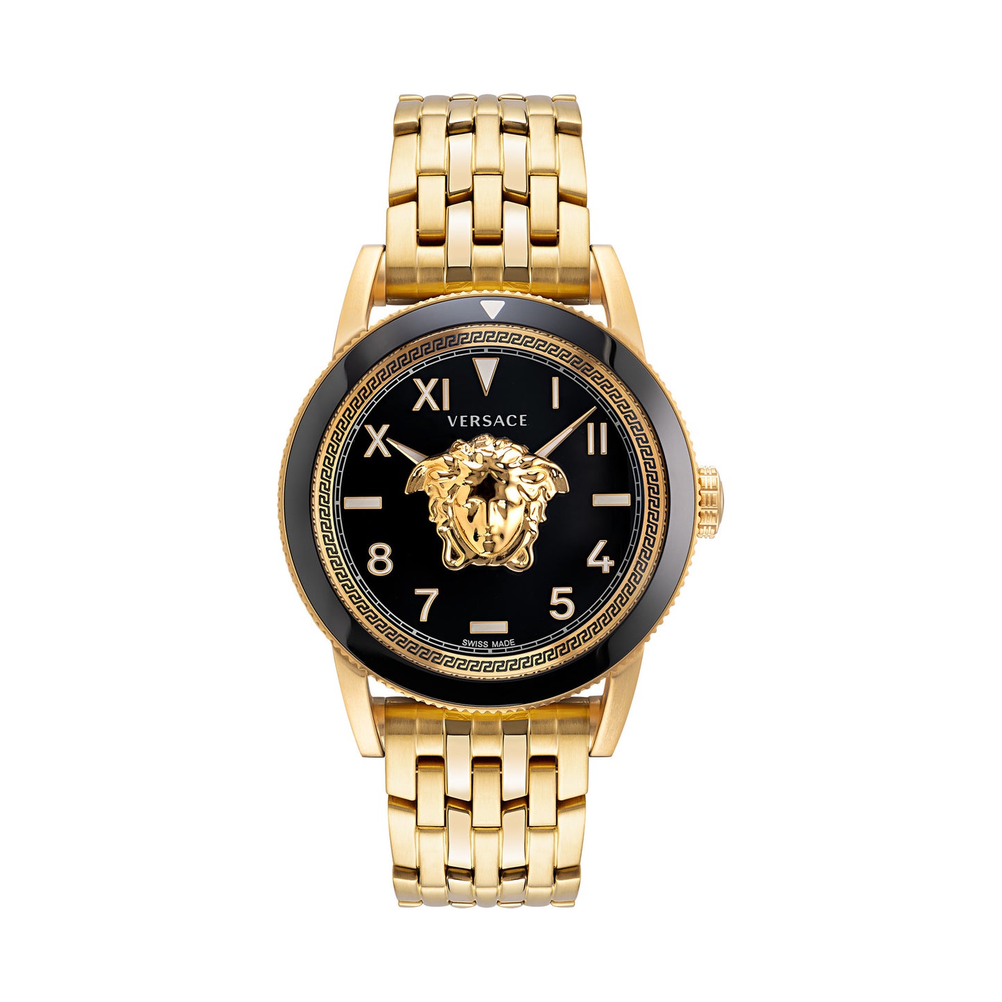 Versace VE2V00322 watch for man with a black dial and stainless steel strap.