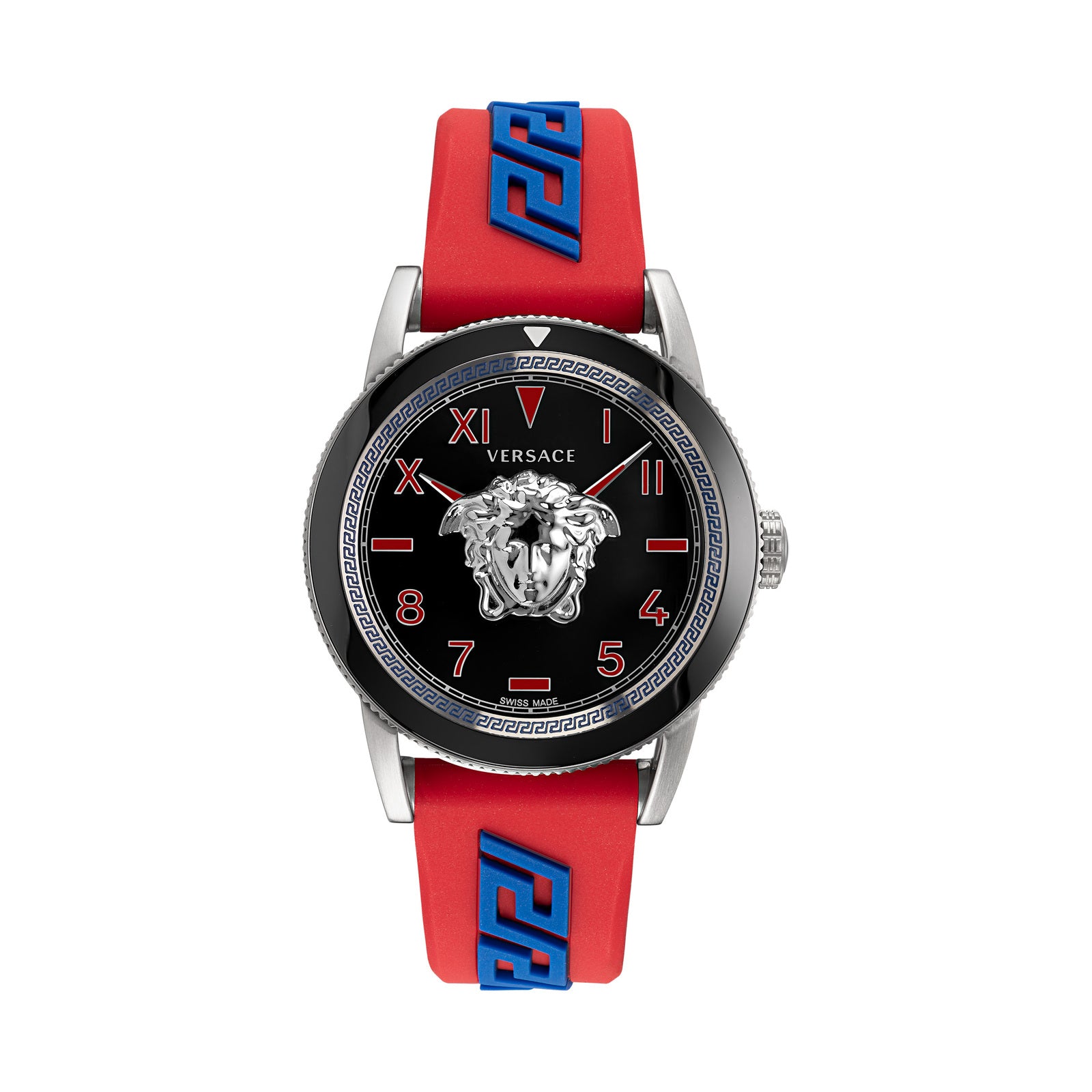Versace VE2V00622 watch for man with a black dial and silicone strap.