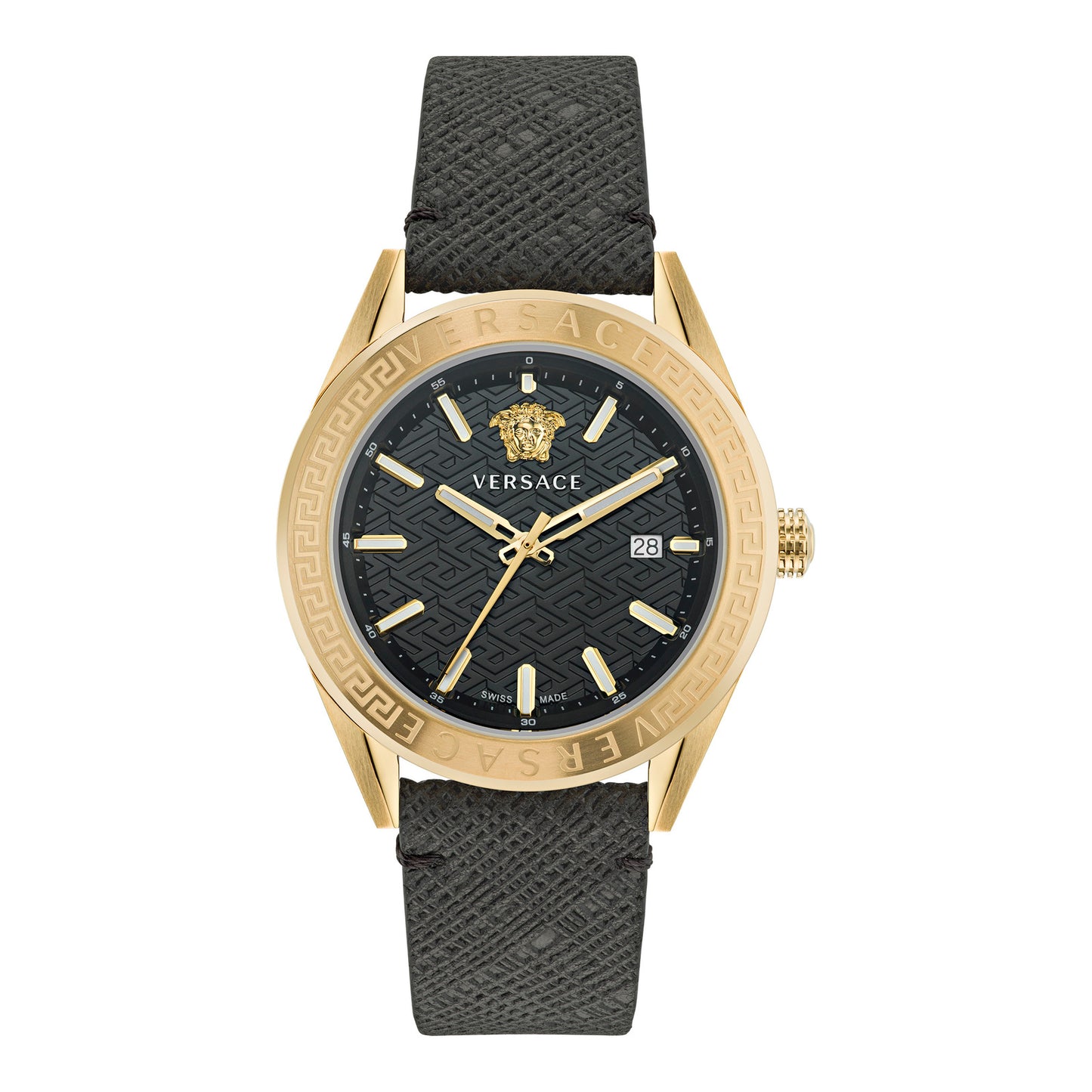 Versace VE6A00223 watch for man with a black dial and leather strap.