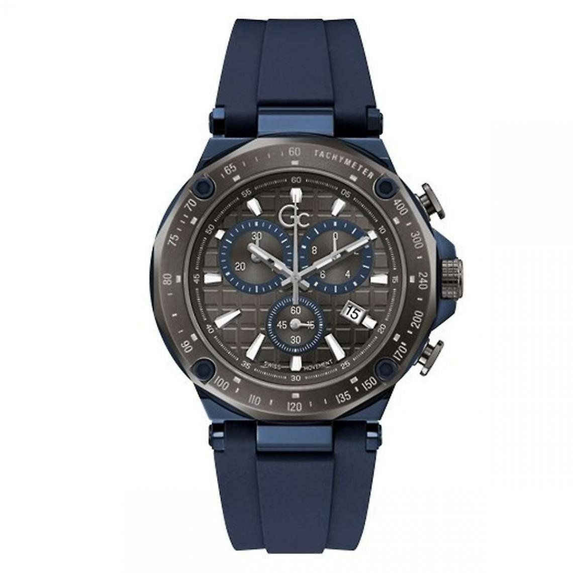 Gc Y81006G5MF watch for man with a grey dial and silicone strap.