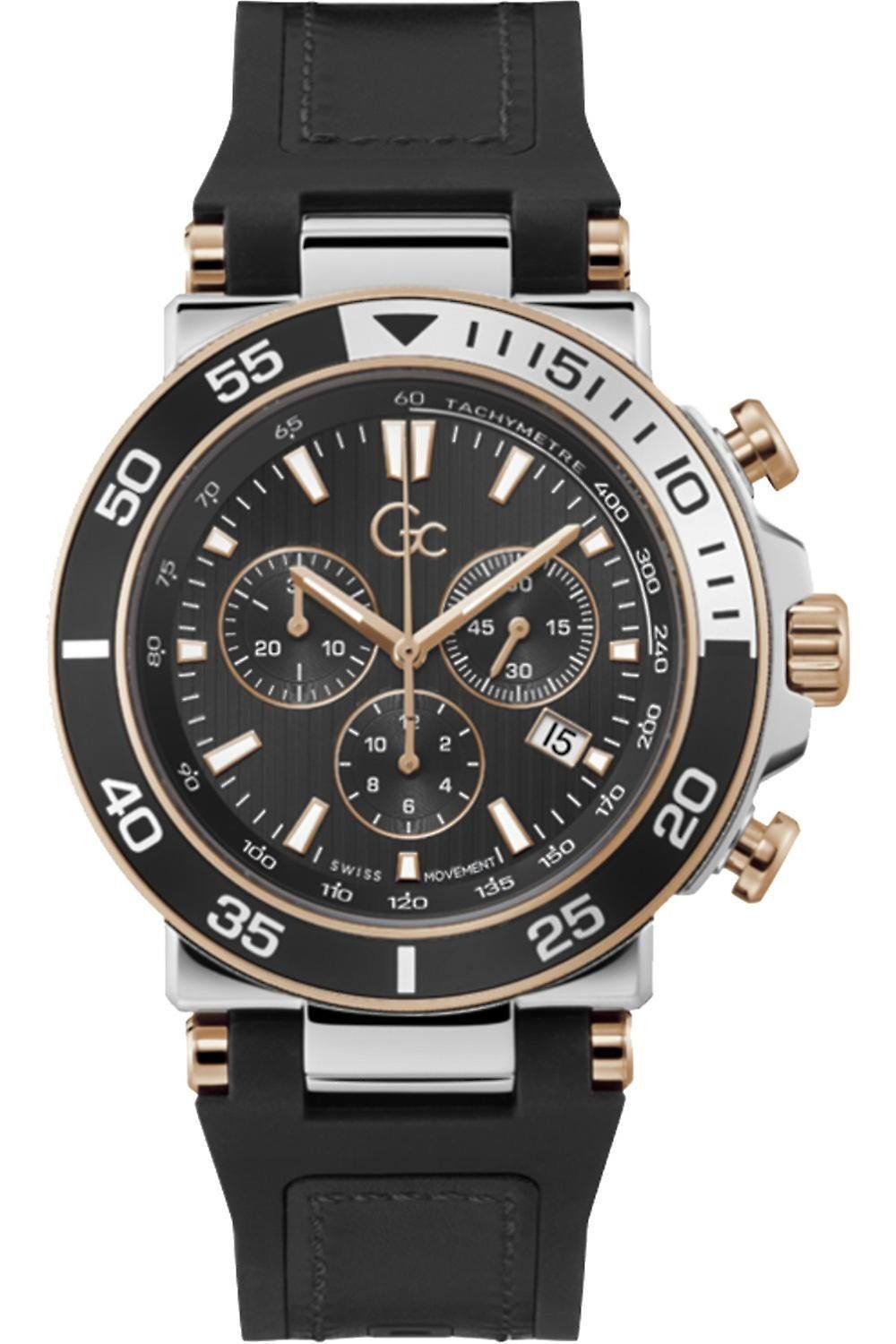 Gc Z14005G2MF watch for man with a black dial and silicone strap.